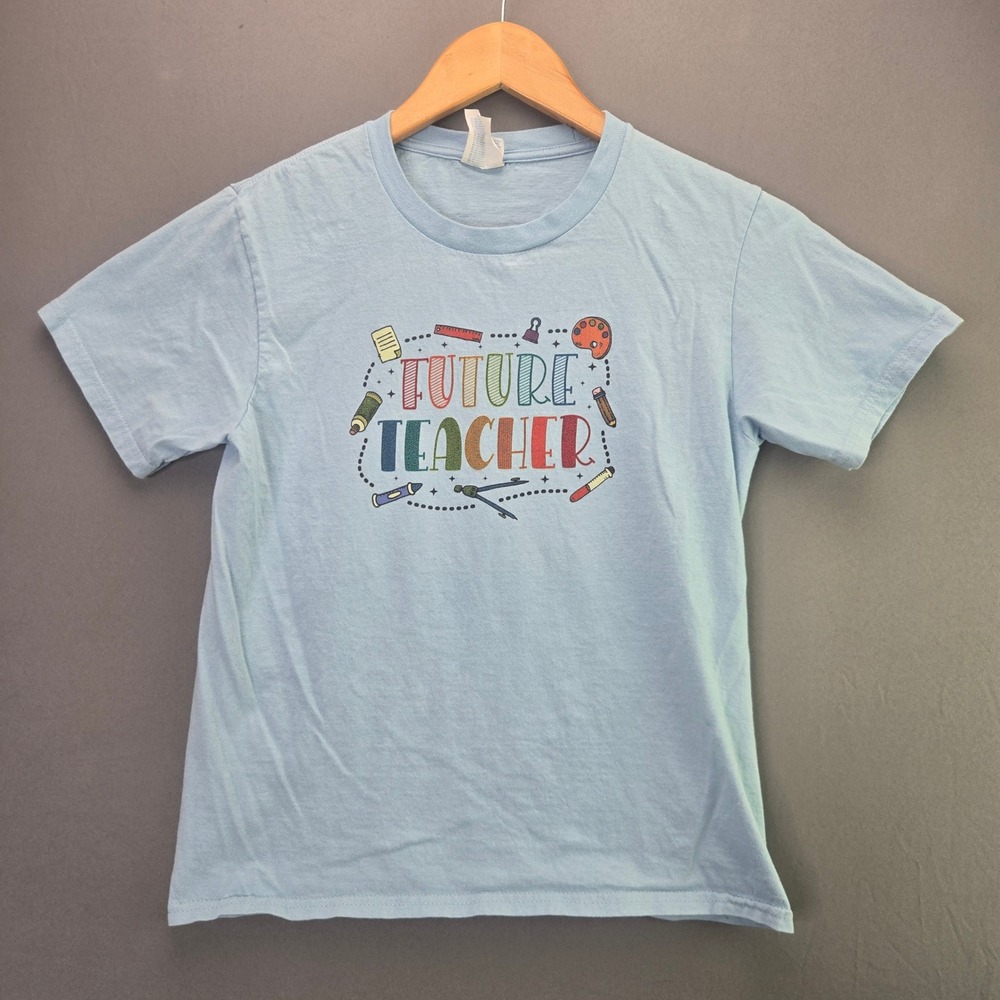 Port & Company Future Teacher T-Shirt Youth M Blue Graphic Short Sleeve Cotton